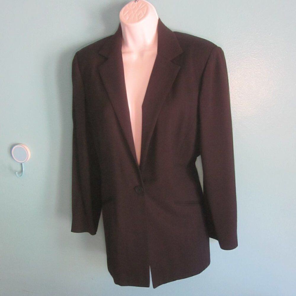 Oscar de la Renta Womens Size 8 Vintage Black One Button Blazer Jacket
